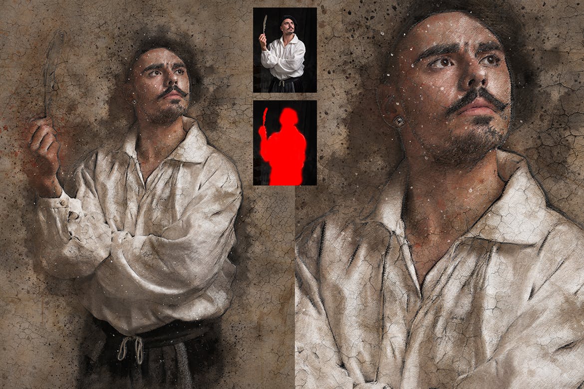 复古素描效果裂纹背景一键生成PS动作 Vintage Sketch Photoshop Action插图(13)