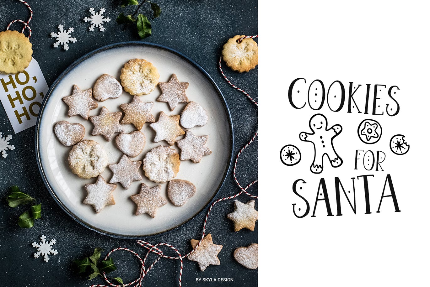 圣诞节主题英文无衬线字体&剪贴画素材 Joyeux Christmas font & clipart插图(5)