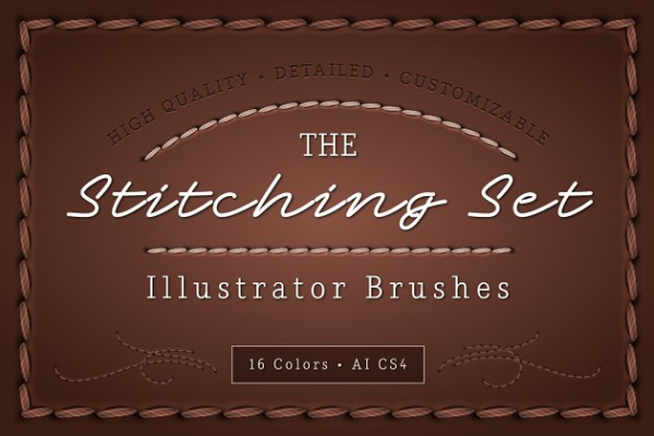 逼真缝合缝制线条AI笔刷 The Stitching Set – AI Brushes