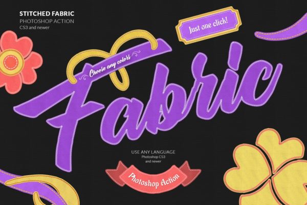 面料缝合缝线针织效果印花图案设计PS动作 Stitched Fabric Photoshop Action