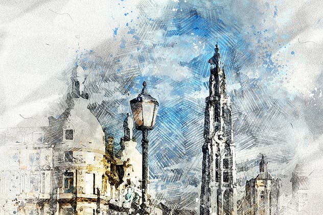 铅笔素描油画混合效果PS动作 Pencil n Watercolor Photoshop Action插图(4)