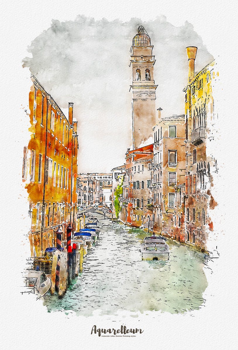 城市风景转水彩&铅笔素描效果PS动作 Aquarelleum – Urban Sketch Photoshop Action插图(9)