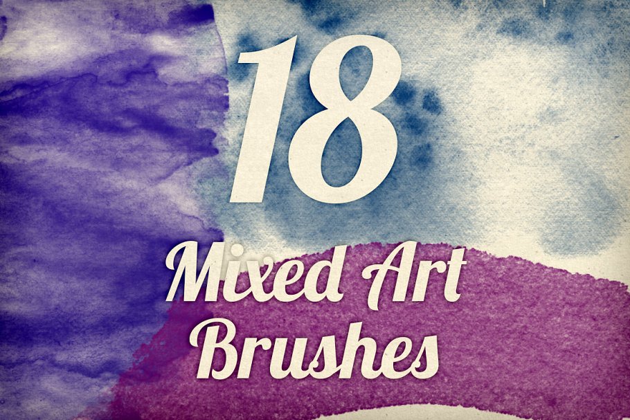 18款高分辨率水彩纹理PS笔刷 Mixed Art Brush Pack 1插图