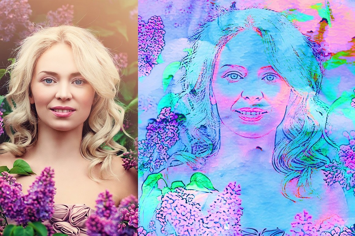 快速转简笔水彩手绘效果PS动作 Water Panting Photoshop Action Vl10插图(5)