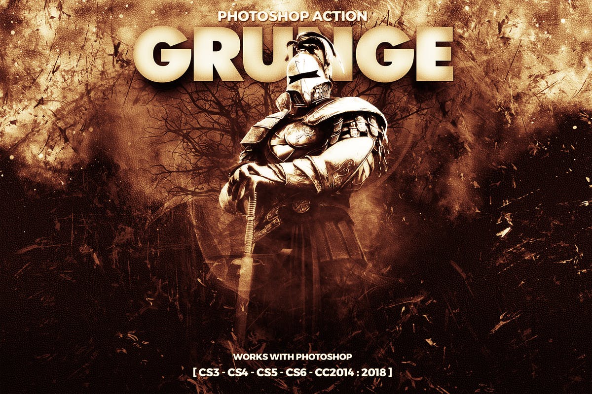 史诗电影胶片特效照片效果PS动作 Grunge Photoshop Action插图