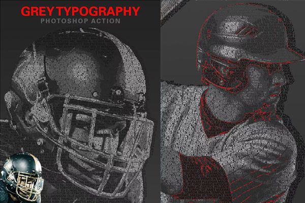 灰色人物肖像字母文本效果排版ps动作下载