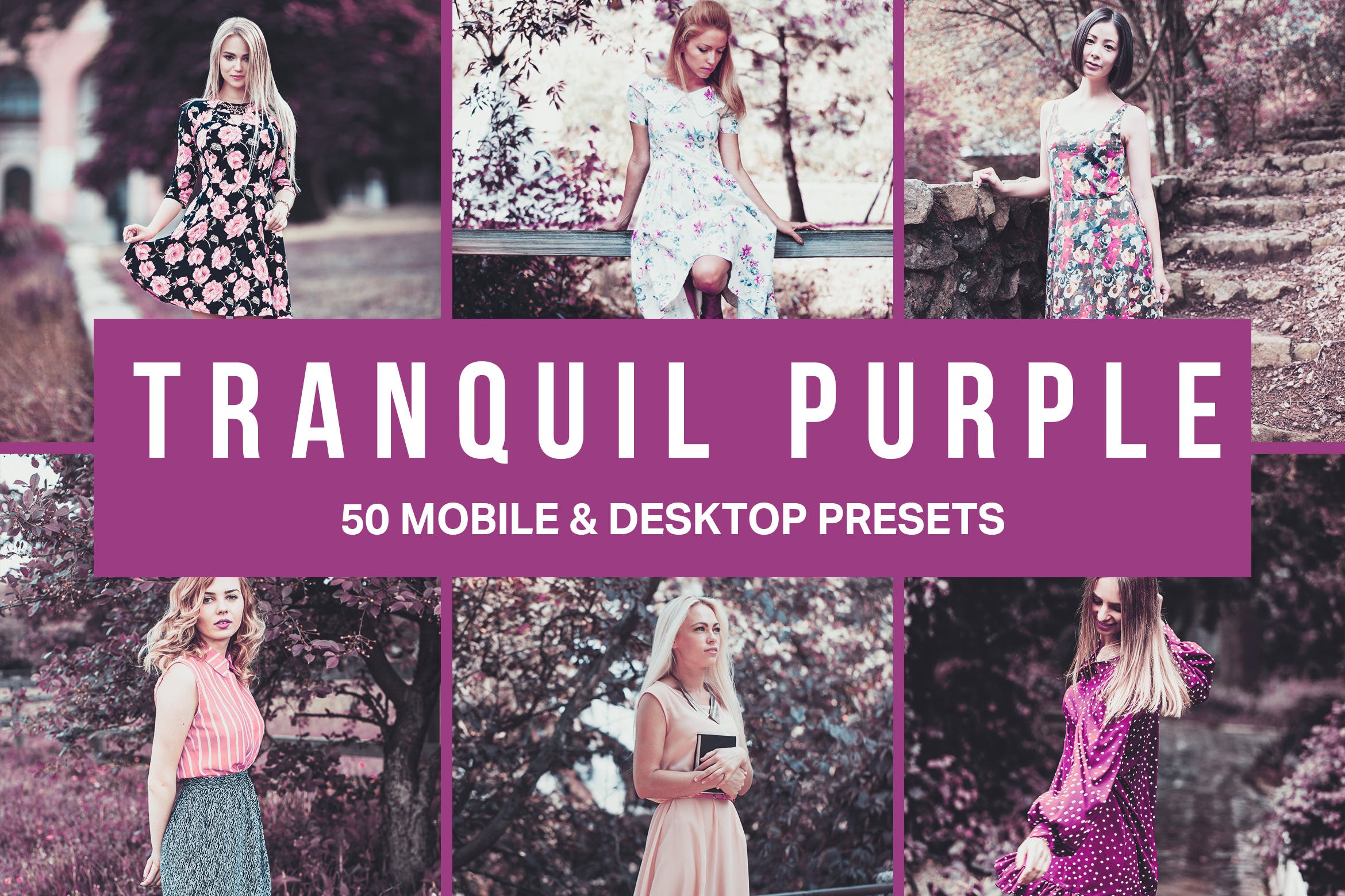 50款优雅紫色调照片调色滤镜素材库精选LR预设 50 Tranquil Purple Lightroom Presets and LUTs插图