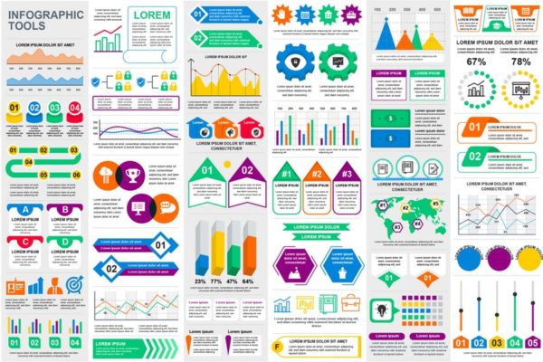 行业大数据平台信息图表可视化数据分析素材 Set Infographic Elements Template