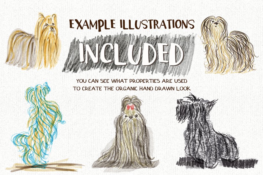 各种类型笔画AI笔刷大杂烩[水彩笔/刷笔/铅笔/木炭笔/记号笔] Essential Vector Brushes Collection插图(6)