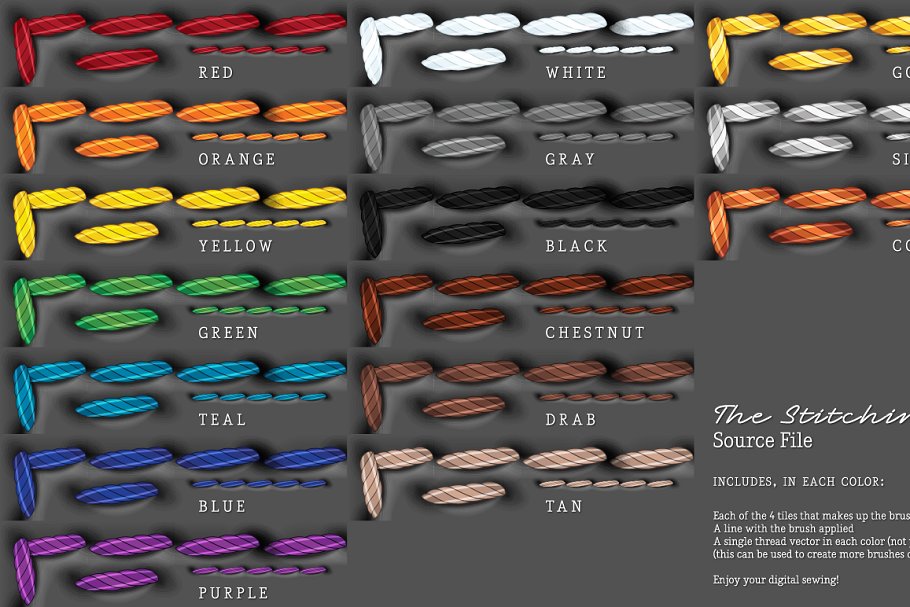 逼真缝合缝制线条AI笔刷 The Stitching Set – AI Brushes插图(1)