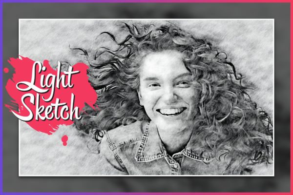 照片铅笔素描效果一键生成素材库精选PS动作 Light Sketch CS4+ Photoshop Action