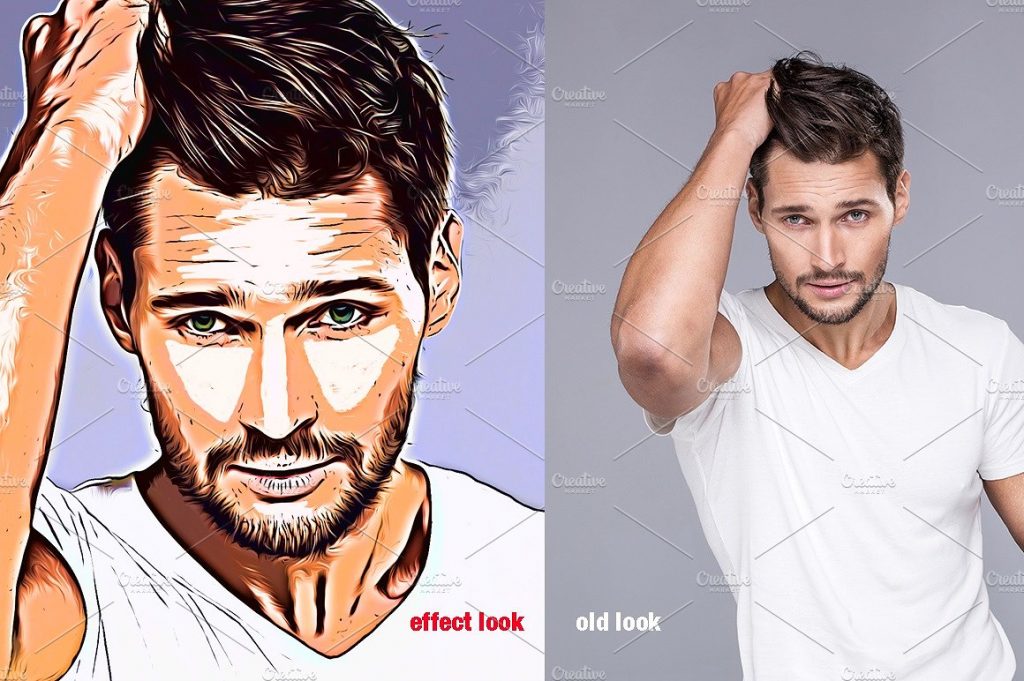 照片转逼真矢量剪影绘画效果PS动作 Portrait Cartoon Effect Action插图(1)