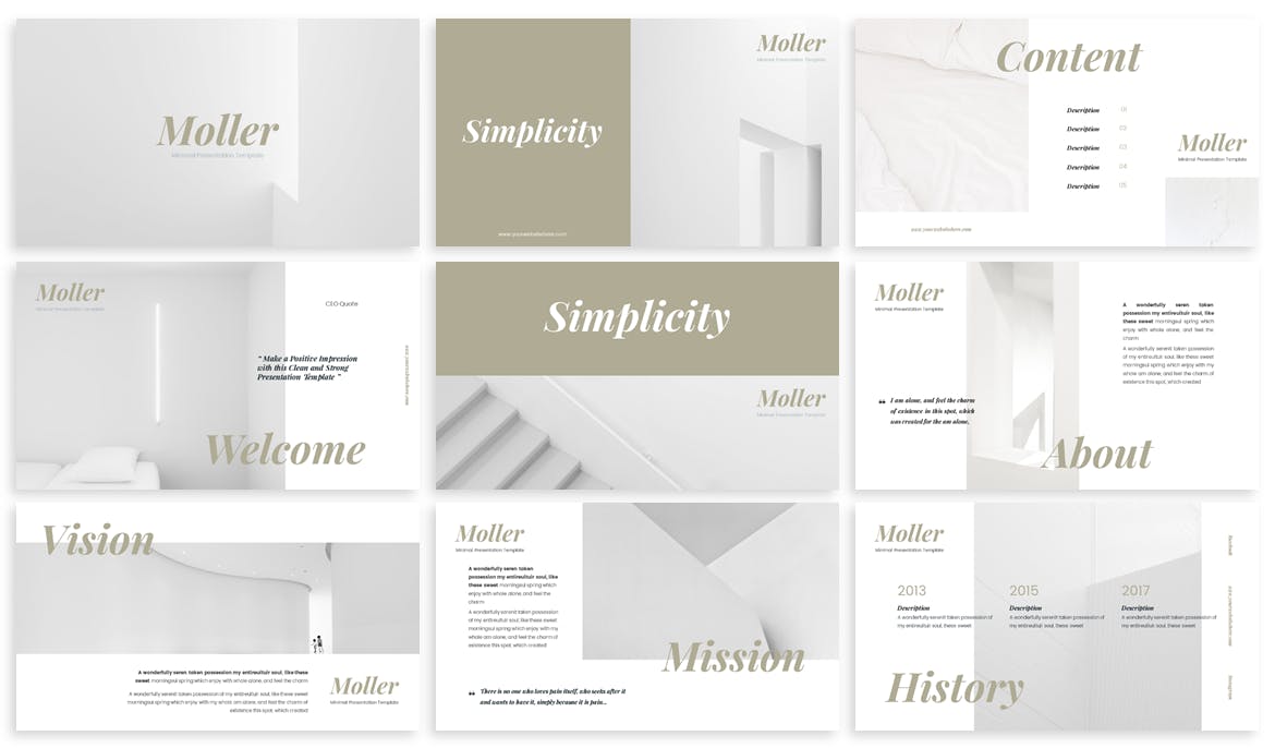 极简Lookbook设计风格素材库精选谷歌演示模板 Moller – Lookbook Google Slide Template插图(1)