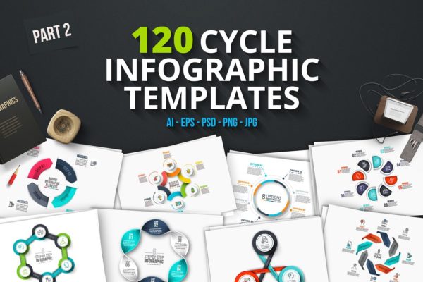 120款圆形信息图表幻灯片模板素材（第二部分） 120 cycle infographics (part 2)