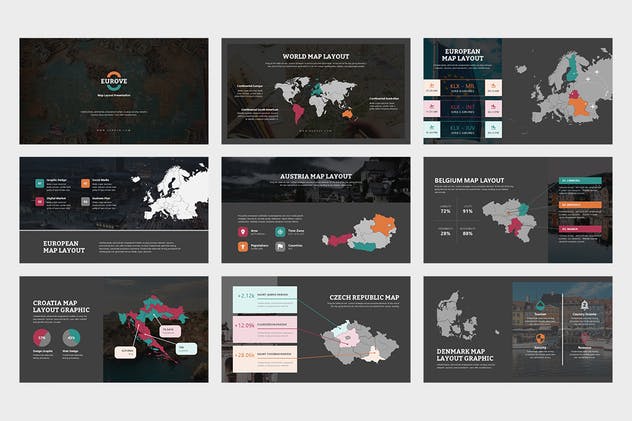 欧洲地区矢量地图PPT幻灯片模板素材 Eurove : Europe Region Vector Map Powerpoint插图(1)