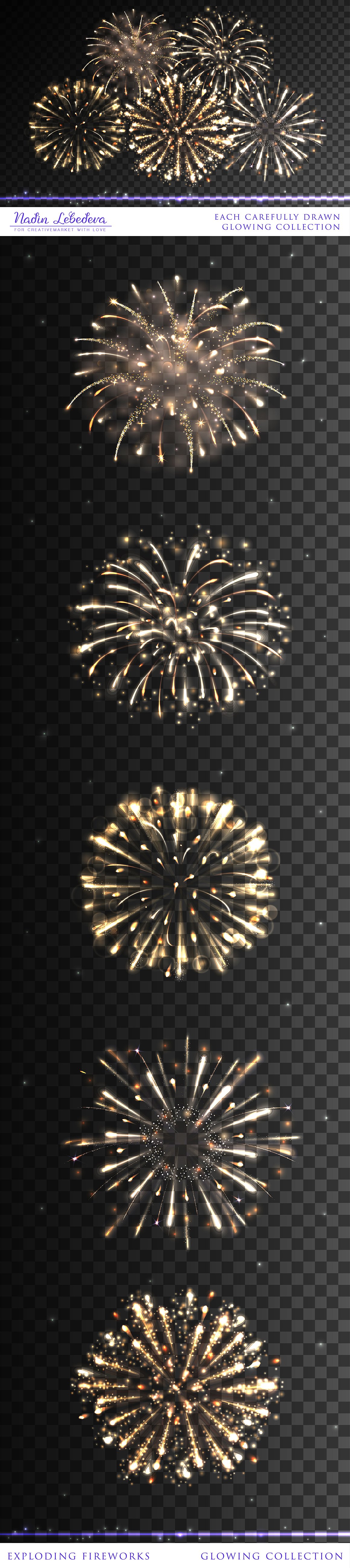 素材库下午茶：新年必备的烟火适量画笔素材包下载[Ai]