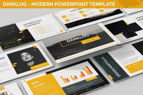 现代设计风格企业宣传PPT幻灯片模板素材 Darklog – Modern Powerpoint Template
