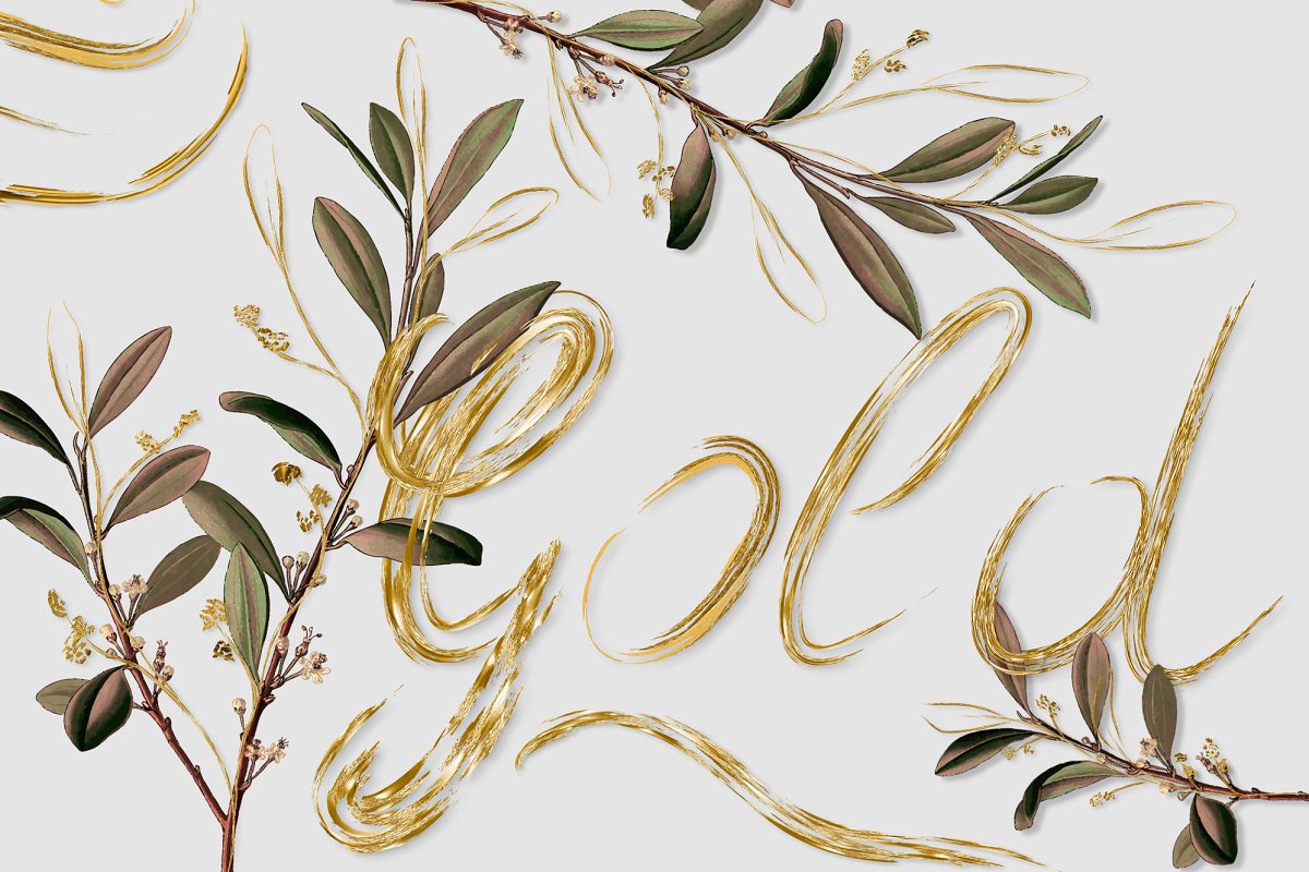 插画家的数字绘画艺术奢华金色画笔插图(1)