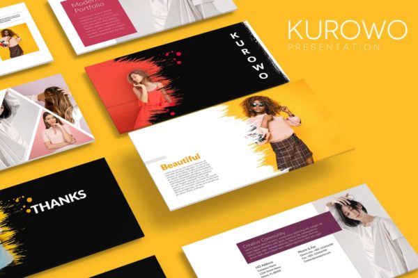 时尚品牌项目策划PowerPoint幻灯片设计模板 KUROWO Powerpoint Template