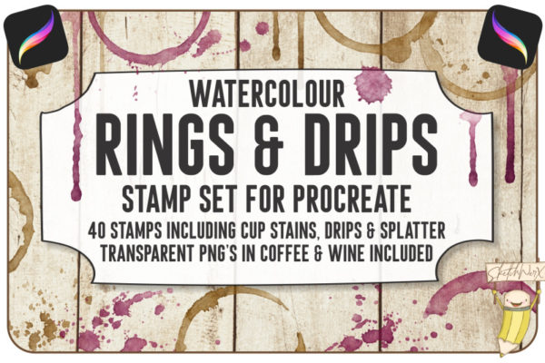 创意Procreate专用画笔素材-水彩戒指和滴水印章