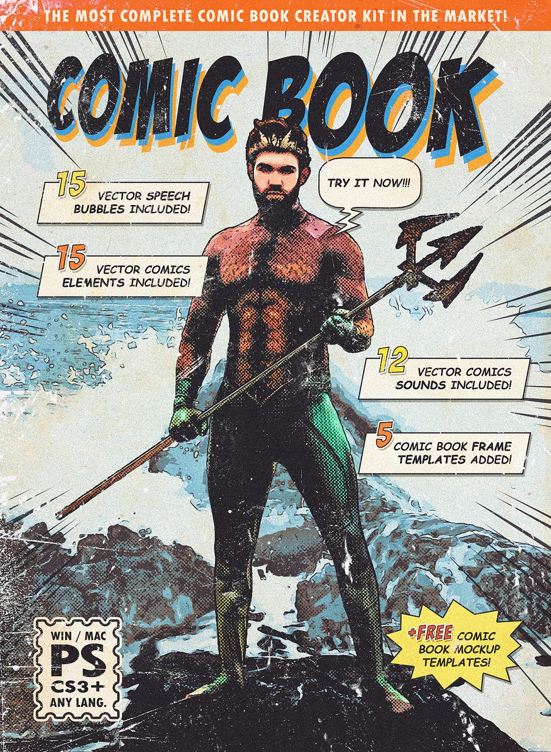 照片转复古手绘漫画书效果PS动作 Retro Comic Book Photoshop Action Kit插图(3)