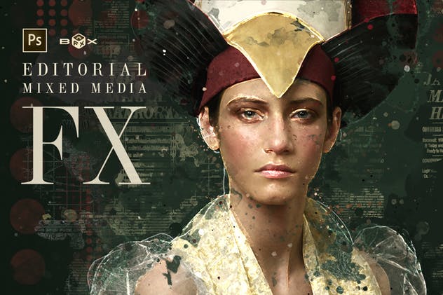 怀旧复古做旧混合艺术效果生成PS动作 Editorial Mixed Media FX Photoshop Add-On插图(7)