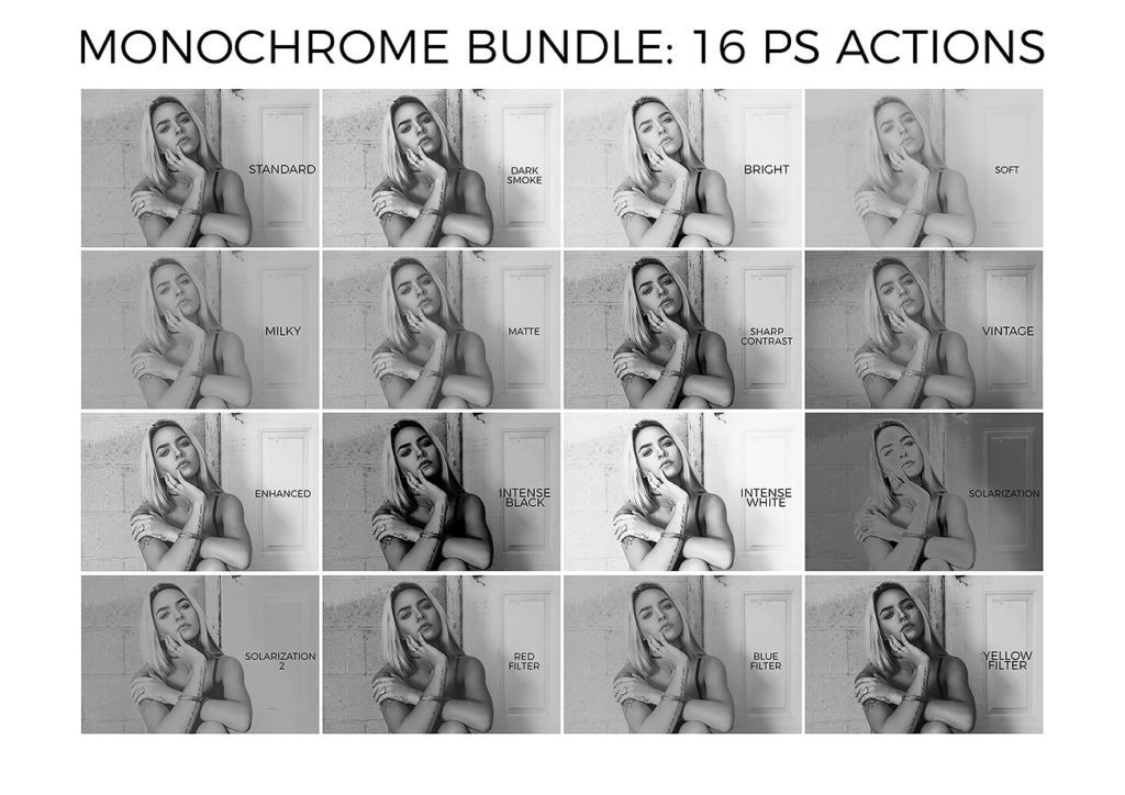 ﻿高品质黑白图像PS动作 Monochrome Bundle: 16 PS Actions插图