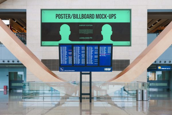 机场航班信息屏幕海报/广告牌样机素材库精选模板#7 Poster / Billboard Mock-ups – Airport Edition #7
