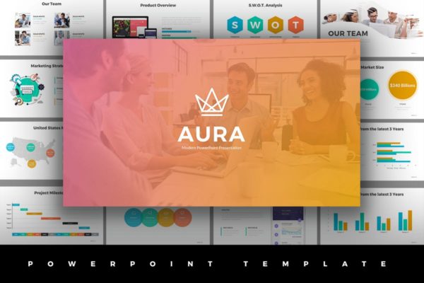 企业SWOT分析企业介绍PPT幻灯片模板下载 Aura Powerpoint Template