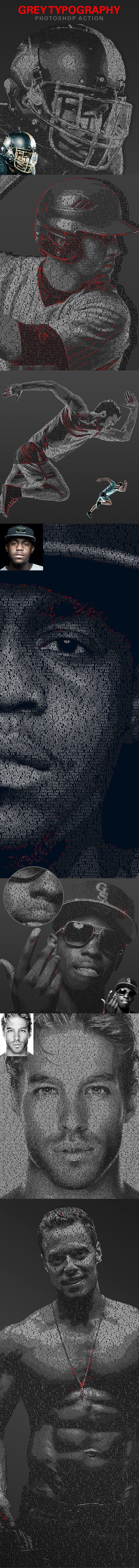 灰色人物肖像字母文本效果排版ps动作下载插图