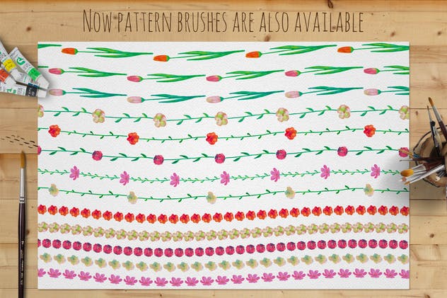水彩花卉绘画图案&AI画笔笔刷 Illustrator Floral Art & Pattern Brushes插图(4)