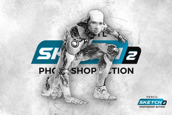 创意素描草图绘画效果PS动作&amp;笔刷 Pencil Sketch 2 Photoshop Action