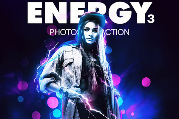 超酷的人物炫光闪电粒子特效PS动作下载 Energy 3 Photoshop Action [atn]