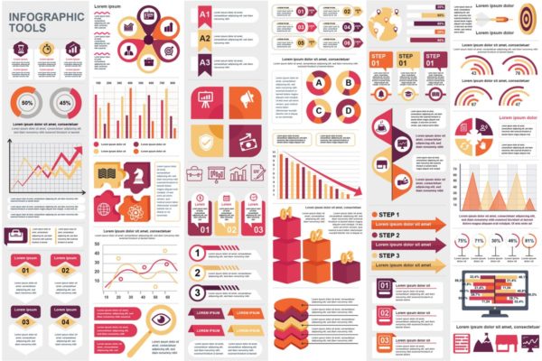 幻灯片设计数据统计分析信息图表元素 Presentation Infographic Elements Template