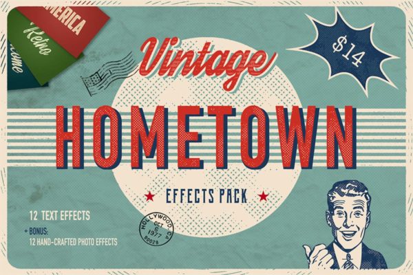美式复古文本效果PS图层样式 Hometown Effects Pack
