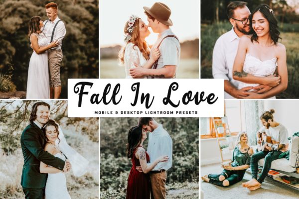 婚纱/爱情主题摄影专用LR调色预设 Fall In Love Mobile &amp; Desktop Lightroom Presets