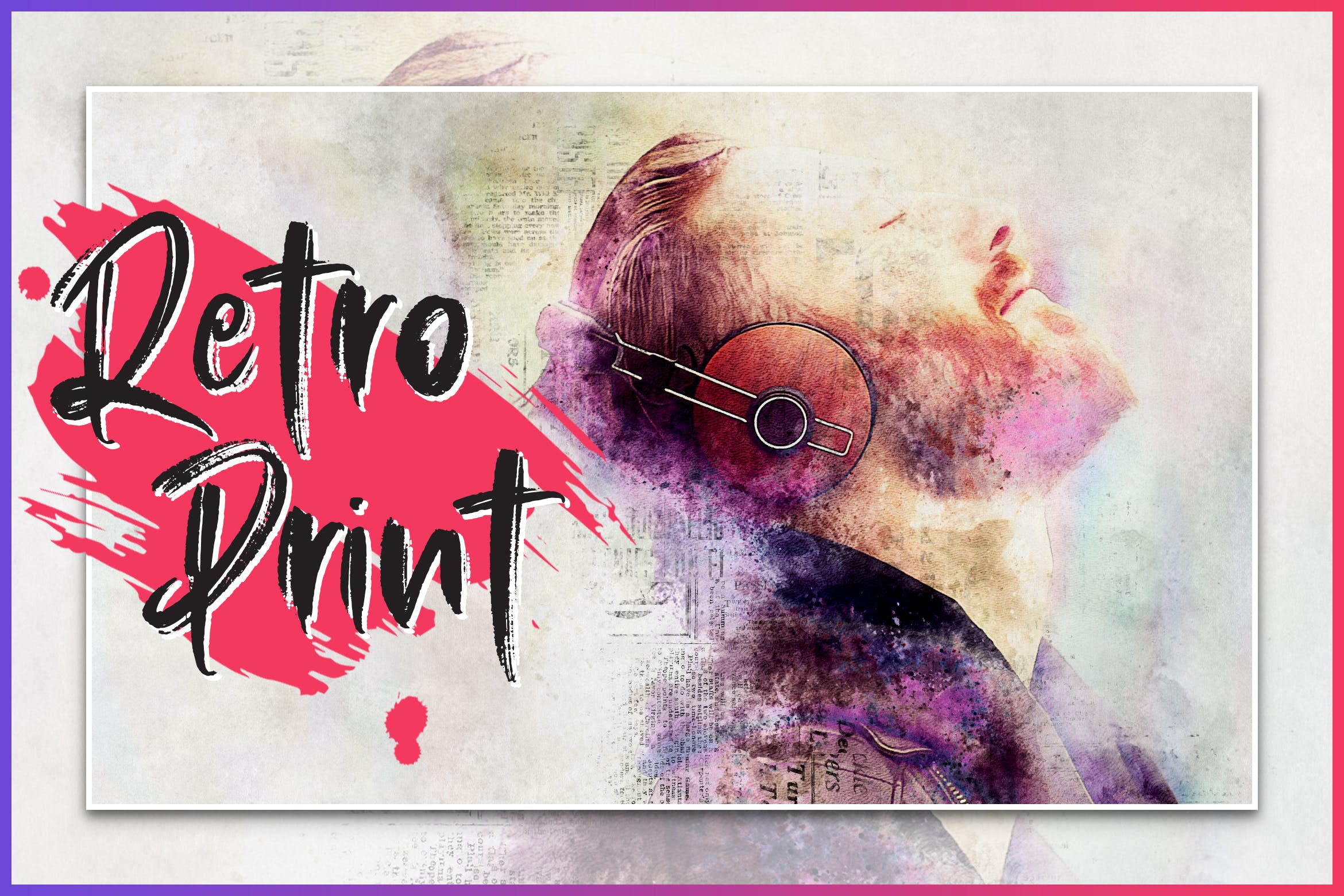 复古手绘背景特效艺术效果PS动作 Retro Print CS4+ Photoshop Action插图