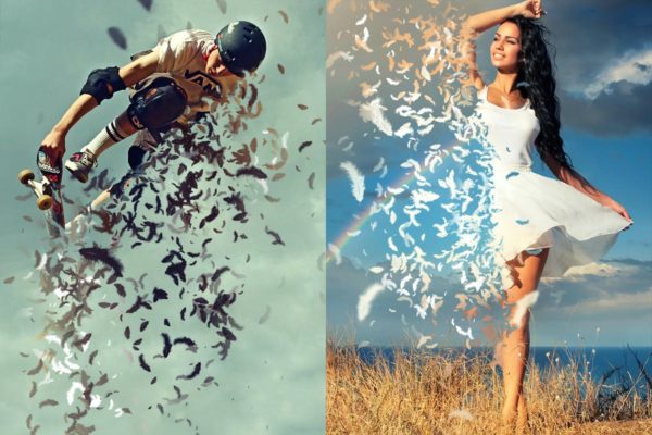 羽毛飘舞类化蝶特效PS动作 Feathers Photoshop Action