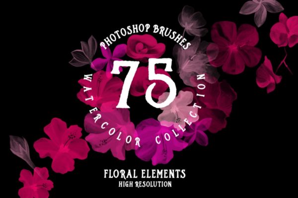 75款水彩手绘数码绘画PS笔刷合集 75 Photoshop Brushes Watercolor Collection
