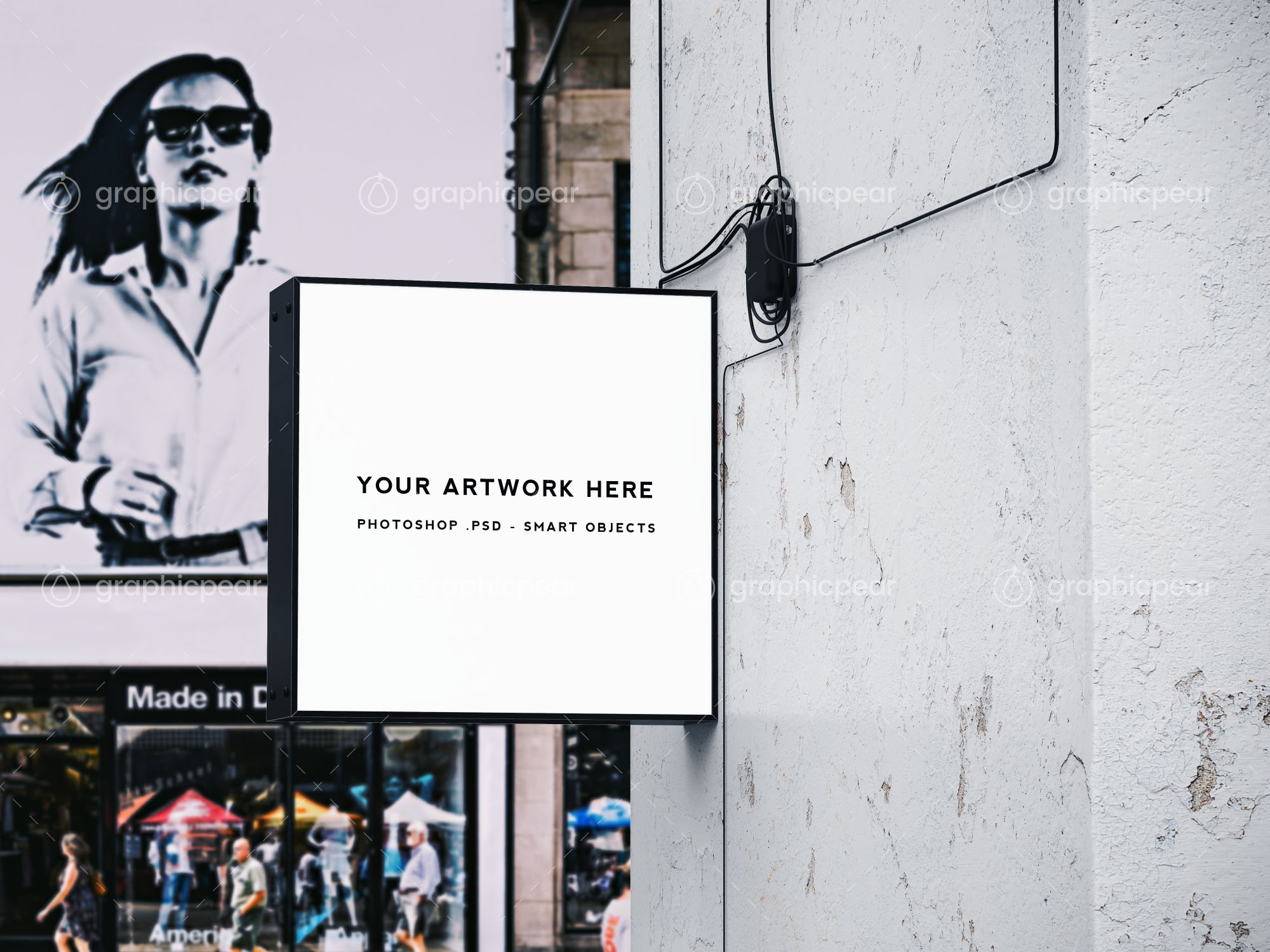 方形灯箱广告牌/店招效果图样机模板 Square Shop Sign Mockup插图