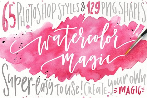 水彩纹理&amp;图层样式设计套装 Watercolor Magic – design kit