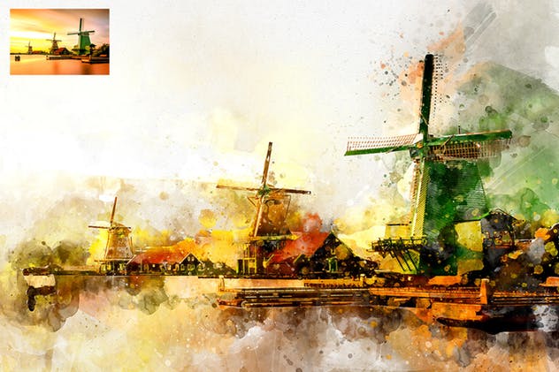 水彩艺术插画照片效果一键生成PS动作 Perfectum 2 – Watercolor Artist Photoshop Action插图(10)