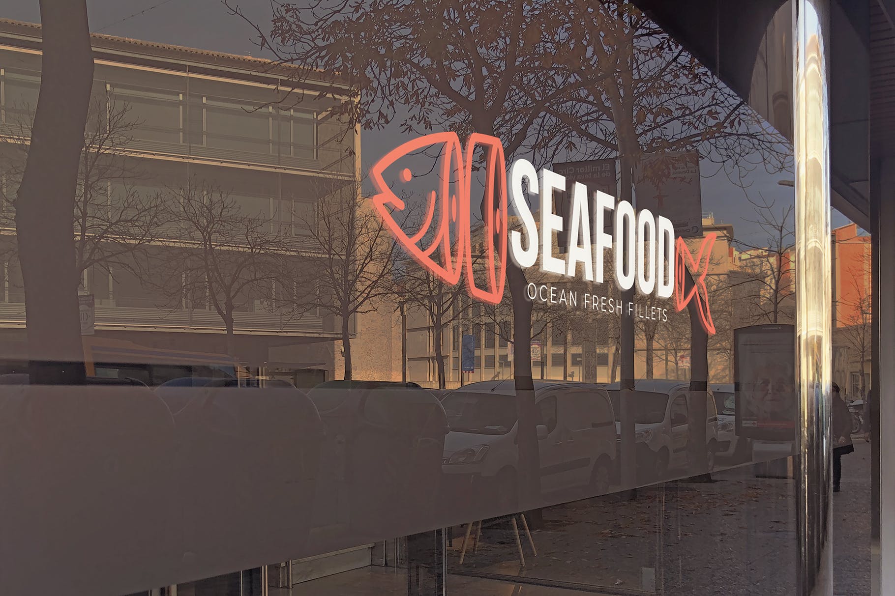 玻璃外墙Logo徽标全景展示效果图样机素材库精选 Panoramic Glass Logo Mockup插图(1)