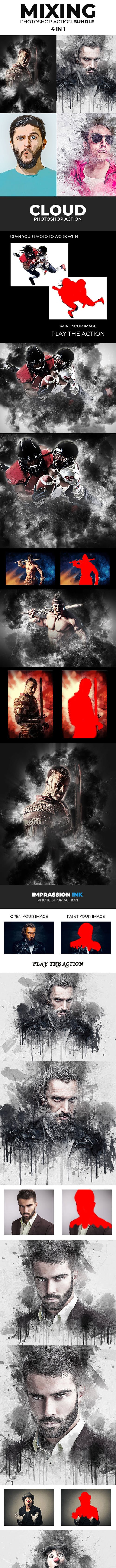 云彩和水彩混合效果的PS动作下载 Mixing Photoshop Action Bundle插图