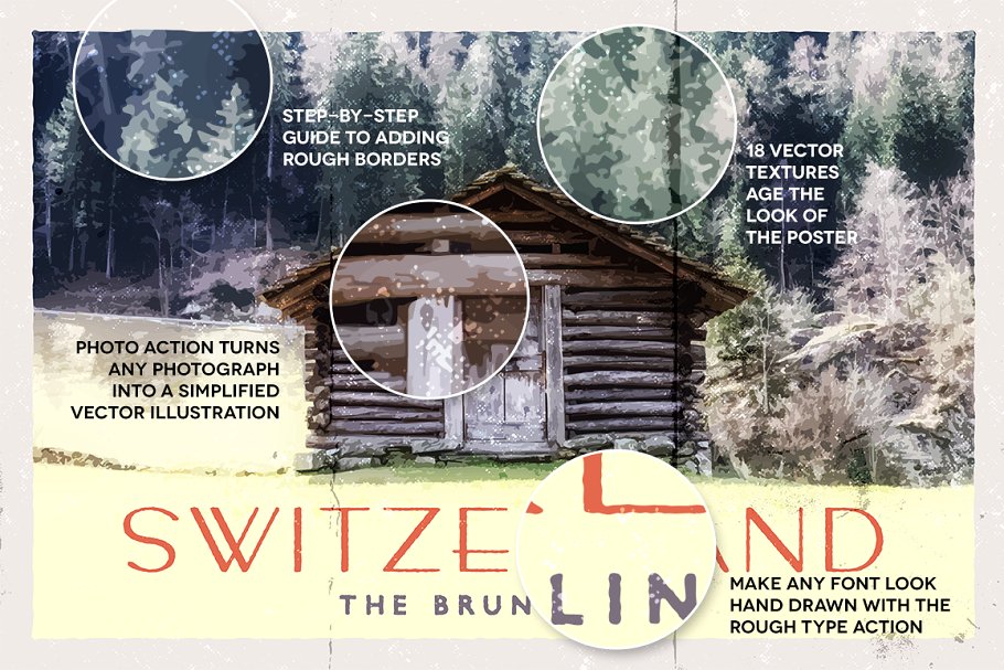 摄影师专用斑点/粗墨/半色调/折痕纹理&AI动作 PosterPress for Illustrator插图(1)