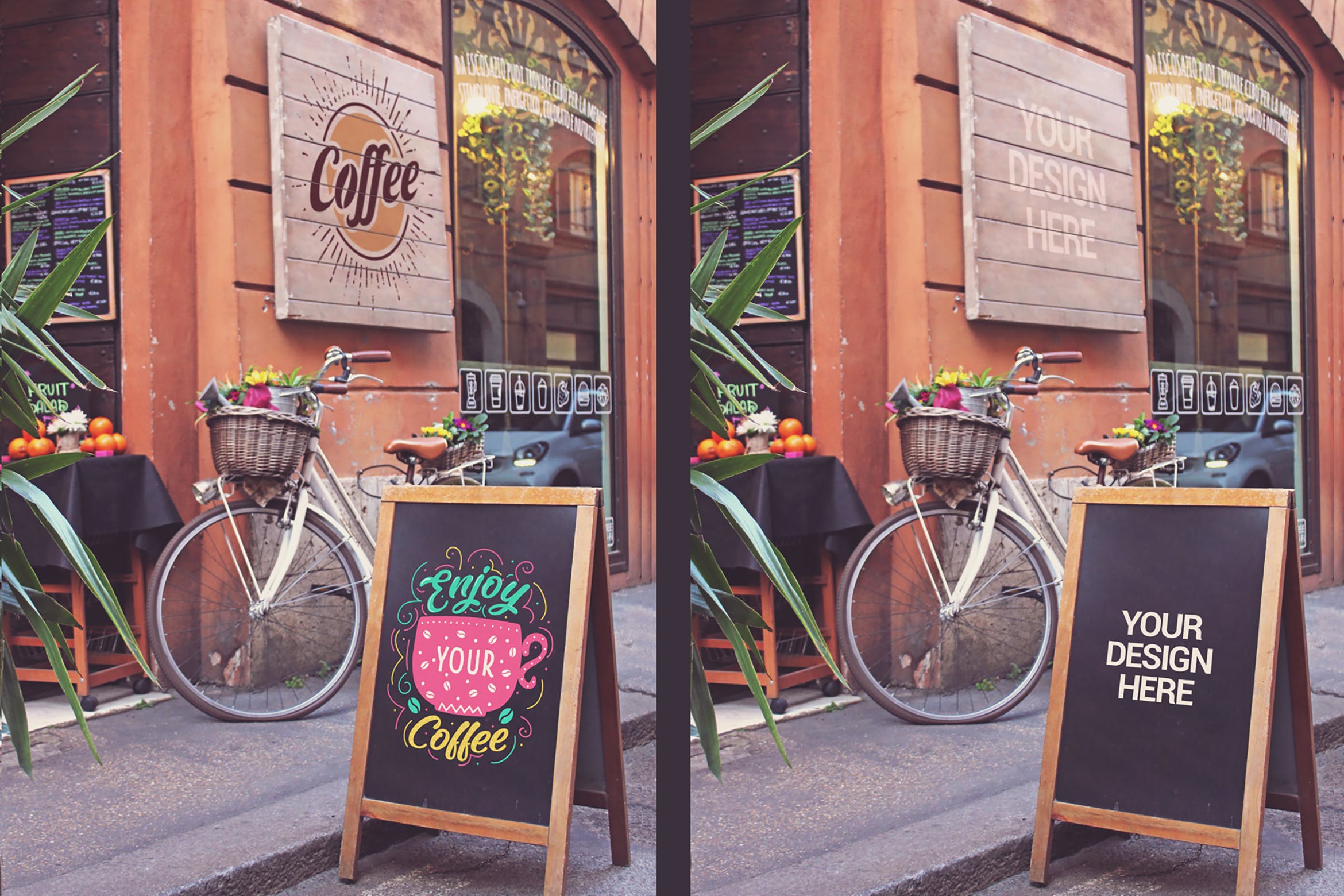 店铺门口木架广告牌设计样机模板 Slate Signboard Mockup插图