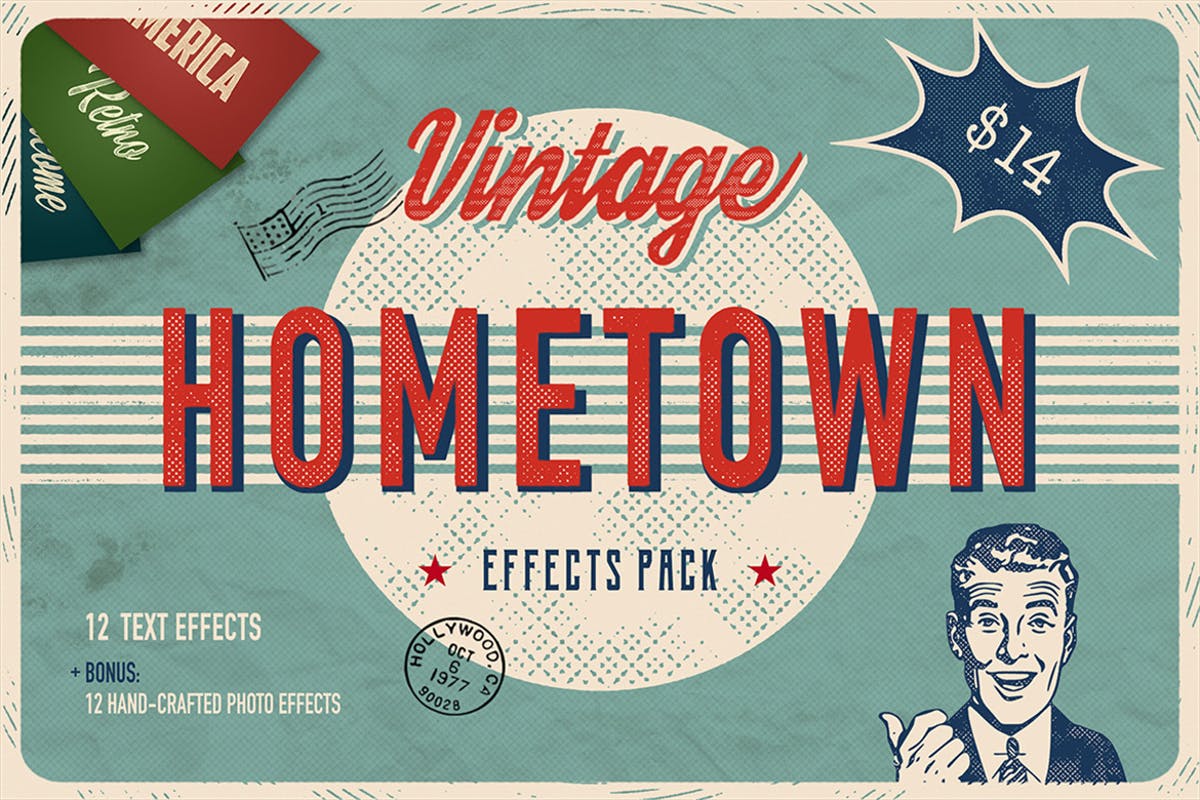 美式复古文本效果PS图层样式 Hometown Effects Pack插图