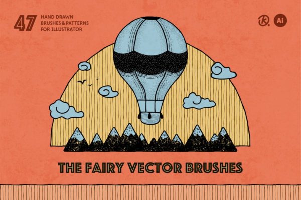 47款手绘画笔&amp;图案AI笔刷合集 The Fairy Vector Brushes