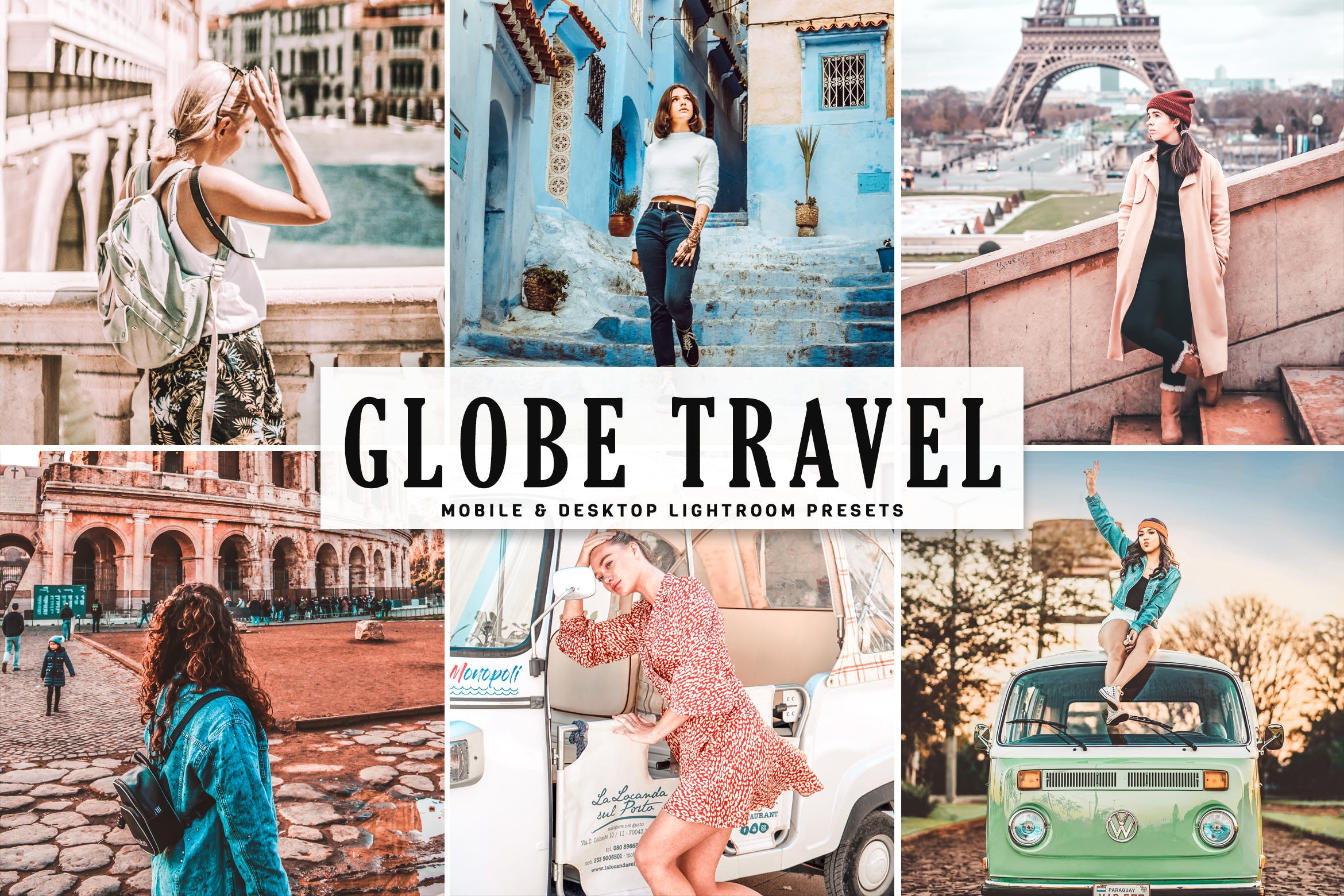 奶油色/粉色系旅行摄影LR调色预设 Globe Travel Mobile & Desktop Lightroom Presets插图