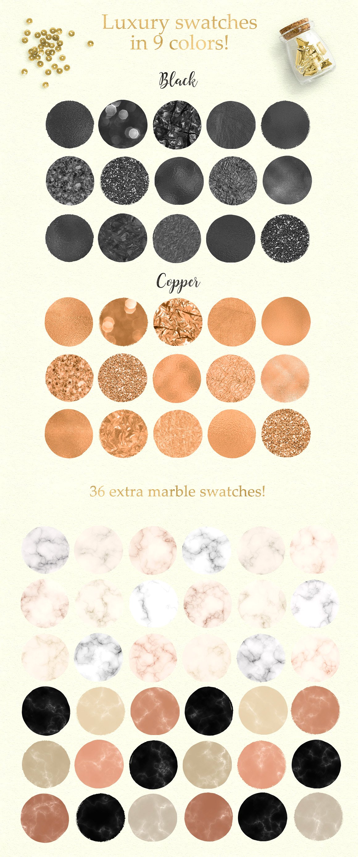 手工制作的黄金，魅力与水彩元素色板 [PNG,AI,EPS]插图(3)